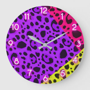 Funky Wild Neon Animal Leopard Cheetah Print Große Wanduhr