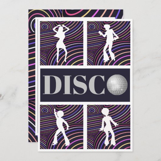 Funky Wirbel Disco Theme 70er Party Einladung (Vorne/Hinten)