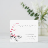 Funky Wirbel Pink Love Bird Tree Wedding RSVP Karte (Stehend Vorderseite)