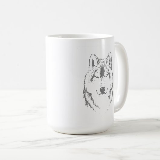 Funky Wolf Head Face Sketch Kaffeetasse (VorderseiteRechts)
