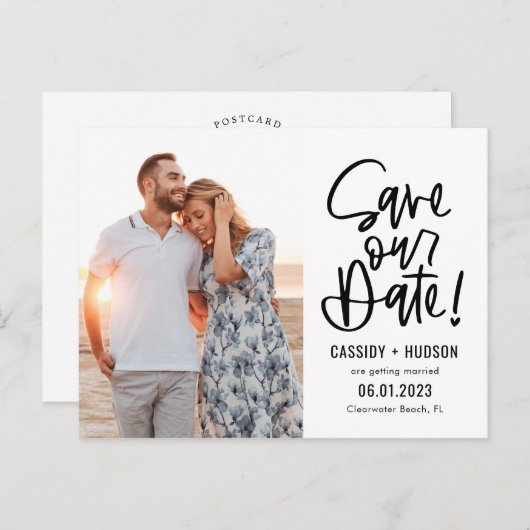 Funky Writing EDITABLE FARBE Rette unser Datum Postkarte (Vorne/Hinten)