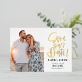 Funky Writing REAL FOIL Save the Date Card Folieneinladung (Stehend vorne)