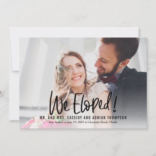 Funky Writing Wedding Elopement Empfang laden ein Dankeskarte (Vorderseite)