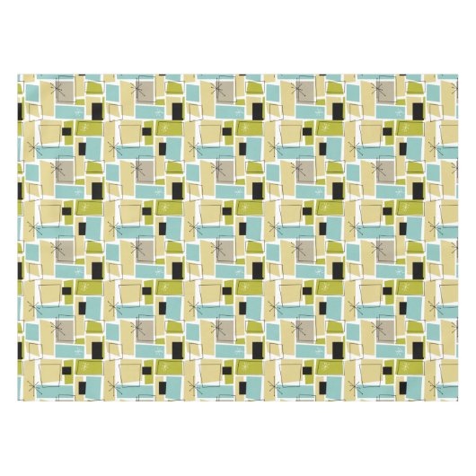 Funky Yellow Aqua Blue Squares Sternexplosion Mid  Tischdecke (Vorderseite (Horizontal))