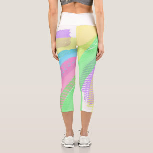 Funky Yellow Blue Abstrakt Red Art Pastel Thema Capri Leggings