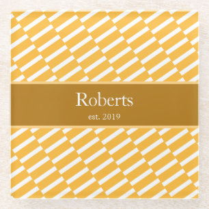 Funky Yellow Pattern Family Name and Year Modern Glasuntersetzer