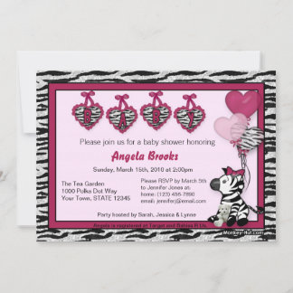 Funky Zebra Babydusche Einladung Adorable PINK
