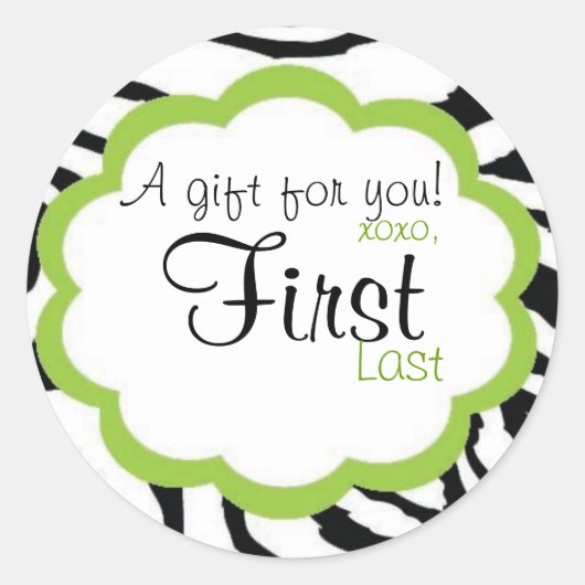 Funky Zebra Persaonalized Geschenksticker Runder Aufkleber (Vorderseite)