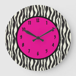 Funky Zebra Pink Round (Large Wall Clock) Große Wanduhr