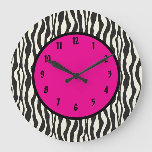 Funky Zebra Pink Round (Large Wall Clock) Große Wanduhr (Vorderseite)