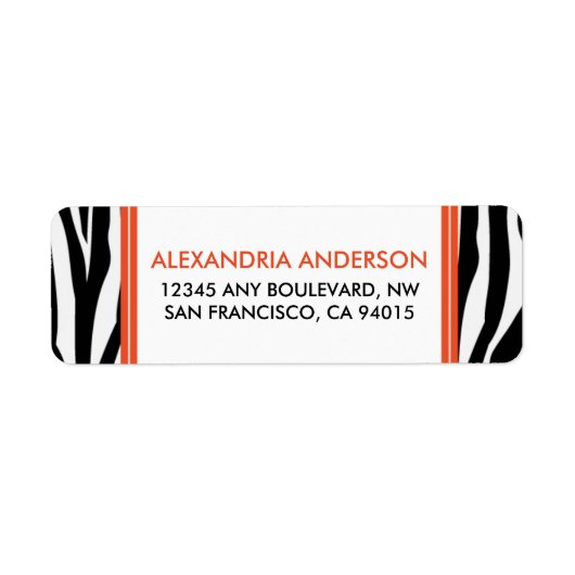 Funky Zebra Print Return Address Label (orange) (Vorne)