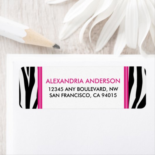 Funky Zebra Print Return Address Label (pink) (Insitu)