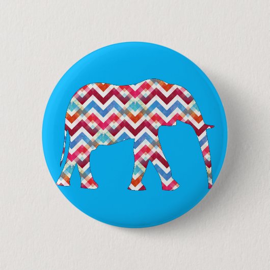 Funky Zickzack-Zickzack Elefant auf aquamarinem Button (Vorderseite)