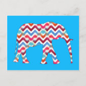 Funky Zigzag Zickzack Elephant auf Aquamarin Blue Postkarte (Vorderseite)