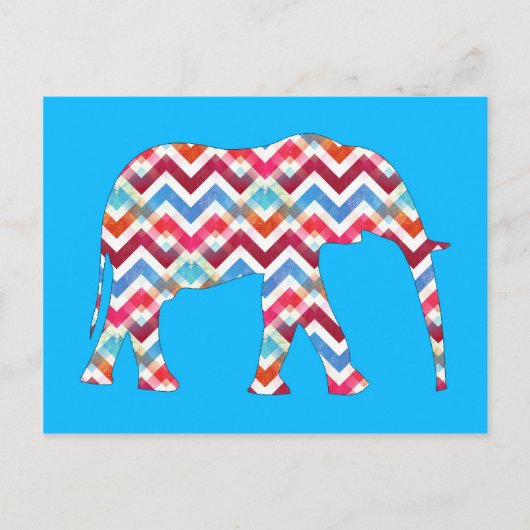Funky Zigzag Zickzack Elephant auf Aquamarin Blue Postkarte (Vorderseite)
