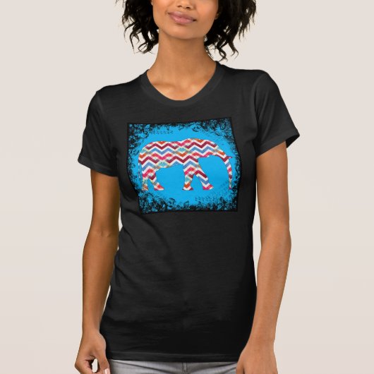 Funky Zigzag Zickzack Elephant auf Aquamarin Blue T-Shirt (Vorderseite)