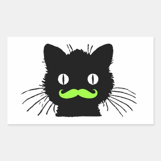 FUNNLIME GREEN MUSTACHE VINTAG SCHWARZE KATZE RECHTECKIGER AUFKLEBER (Vorderseite)