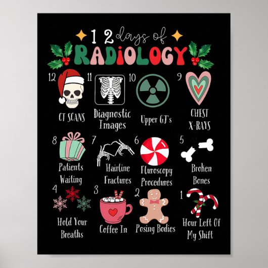 Funny 12 Days Of Radiology Christmas Radiate Xray  Poster (Vorne)