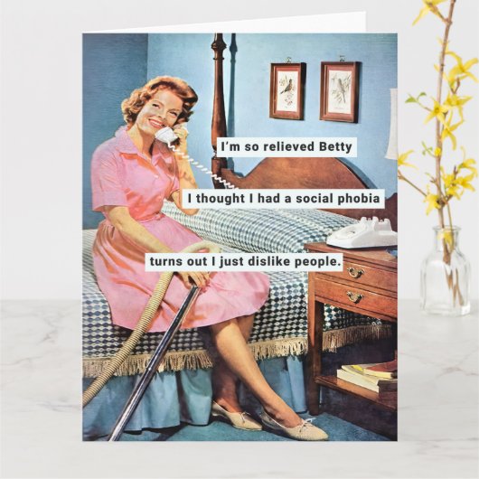 Funny 1950s Hausfrau Karte (Gelbe Blume)