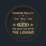 Funny 1963 Birthday Man Myth Legend Pappteller<br><div class="desc">Ein lustiges Geburtstagsdesign,  das dem Mann den Mythos der Legende sagt! Geburtstagsgeschenke für Männer,  die ihr Alter in einem einstündigen Jahr feiern. Schwarz und Gold mit einem coolen Not leidenden Schriftart,  der Ihnen lasse,  Ihren Namen mit der Option personalisieren!</div>