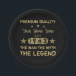 Funny 1983 Birthday Man Myth Legend Pappteller<br><div class="desc">Ein lustiges Geburtstagsdesign,  das dem Mann den Mythos der Legende sagt! Geburtstagsgeschenke für Männer,  die ihr Alter in einem einstündigen Jahr feiern. Schwarz und Gold mit einem coolen Not leidenden Schriftart,  der Ihnen lasse,  Ihren Namen mit der Option personalisieren!</div>