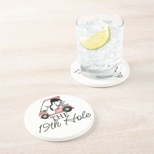 Funny 19. Loch Golf Cart Flamingo Getränkeuntersetzer (Seite)