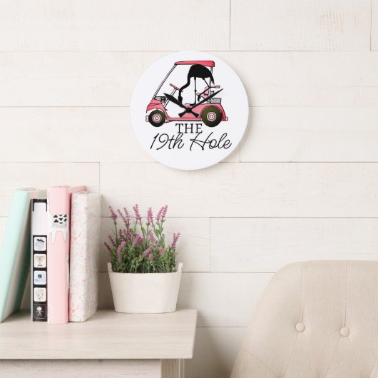 Funny 19. Loch Golf Cart Flamingo Große Wanduhr (Lesesaal)