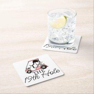 Funny 19. Loch Golf Cart Flamingo Rechteckiger Pappuntersetzer