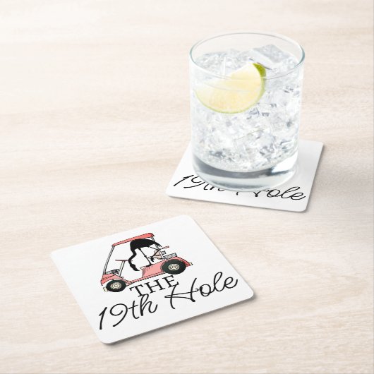 Funny 19. Loch Golf Cart Flamingo Rechteckiger Pappuntersetzer (Vor Ort)