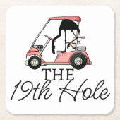 Funny 19. Loch Golf Cart Flamingo Rechteckiger Pappuntersetzer (Vorderseite)