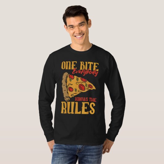 Funny 1 Bites Pizza Jeder kennt die Regeln für Ess T-Shirt (Vorne ganz)