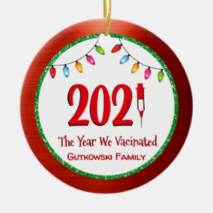 Funny 2021 geimpftes Family Foto Keramik Ornament