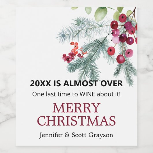 Funny 2024 ist fast über Winter Grün Urlaub Weinetikett (Einzelnes Label)
