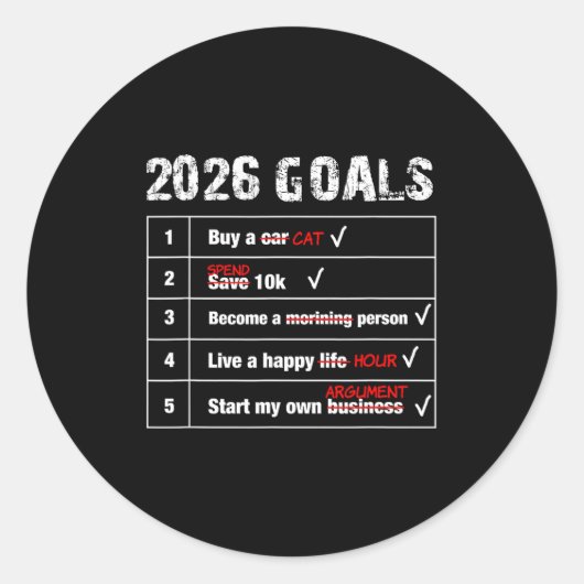 Funny 2026 Goals Hilarious New Year Sarcastic Runder Aufkleber (Vorderseite)