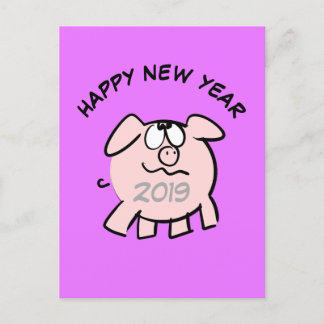 Funny 2 Cartoon Illustration Pig Jahr 2019 PostC Einladungspostkarte