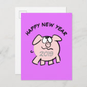 Funny 2 Cartoon Illustration Pig Jahr 2019 PostC Einladungspostkarte (Vorne/Hinten)