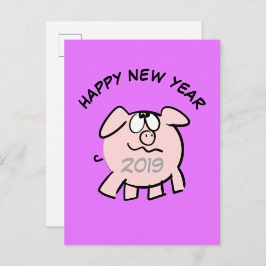 Funny 2 Cartoon Illustration Pig Jahr 2019 PostC Einladungspostkarte (Vorne/Hinten)