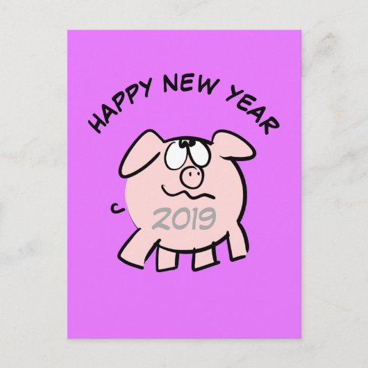 Funny 2 Cartoon Illustration Pig Jahr 2019 PostC Einladungspostkarte (Vorderseite)