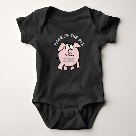 Funny 2 Cartoon Illustration Pink Pig 2019 Baby B Baby Strampler (Vorderseite)