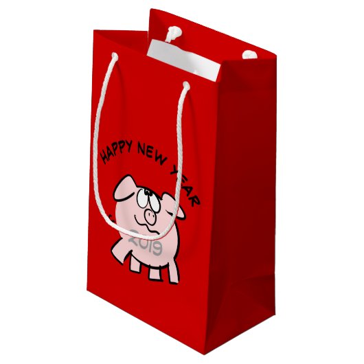 Funny 2 Cartoon Pig Jahr 2019 Kleine Geschenktasch Kleine Geschenktüte (Rückseite Schrägansicht)