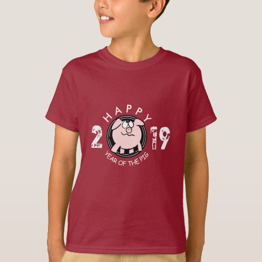 Funny 2 Cartoon Pig Jahr Brauch 2019 Kinder T-Shir T-Shirt (Vorderseite)