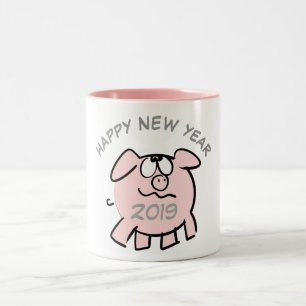 Funny 2 Cartoon Pig Jahr Zodiac Geburtstagsfeier T Zweifarbige Tasse
