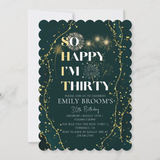 Funny 30. Geburtstag Einladung Funkelnd Emerald (Vorderseite)