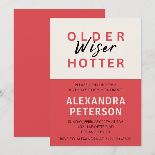 Funny 35. Geburtstag Einladungen Older Wiser Hotte (Vorne/Hinten)