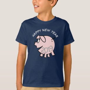Funny 3 Cartoon Illustration Pig Jahr 2019 Kinder  T-Shirt