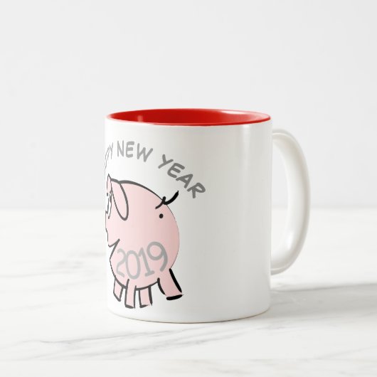 Funny 3 Cartoon Illustration Pig Jahr 2019 Tasse (VorderseiteRechts)