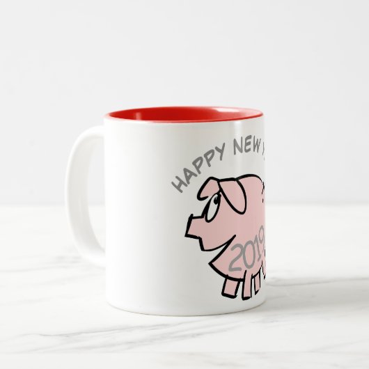 Funny 3 Cartoon Illustration Pig Jahr 2019 Tasse (Vorderseite Links)