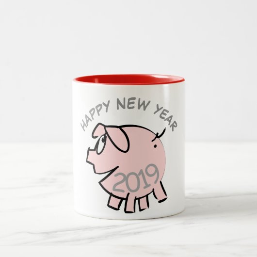 Funny 3 Cartoon Illustration Pig Jahr 2019 Tasse (Mittel)