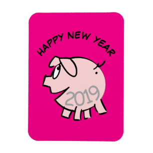 Funny 3 Cartoon Illustration Pig Year 2019 Rec. Magnet