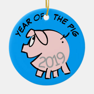 Funny 3 Cartoon Illustration Pig Year 2019 Runde Keramik Ornament
